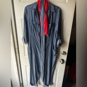 Unique Vintage Pinstripe Jumpsuit w/Scarf - Large